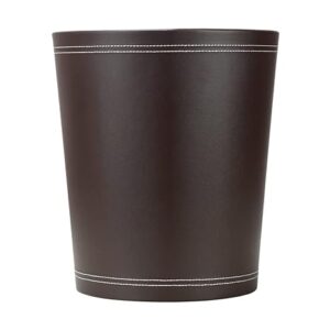 KINGFOM Classic Pu Leather Trash Can Wastebasket, Garbage Container Can for Bathrooms, Powder Rooms, Kitchens, Home, Office and and High Class Hotel Round Brown